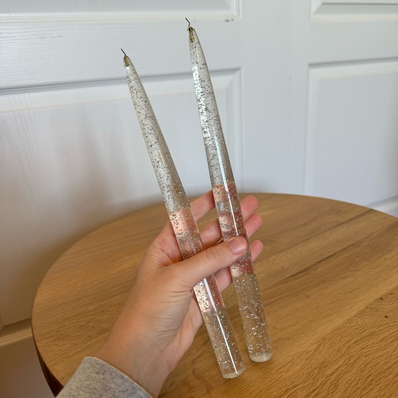 Vintage Other - Vintage MCM Set of 2 Lucite Candles Clear with Silver Flecks
